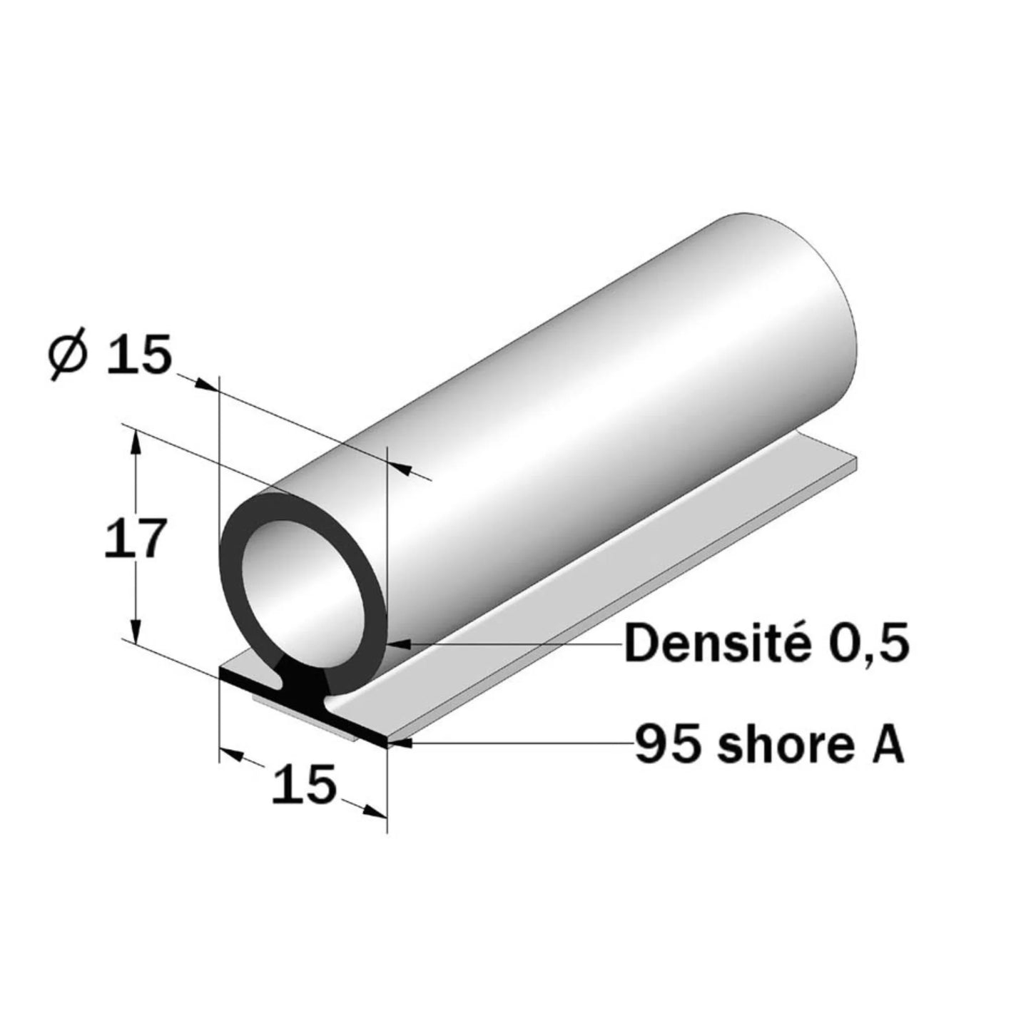 EPDM Dichtung hart/ weich – selbstklebend – 15 mm breit – 17 mm hoch – Boxmanufaktur